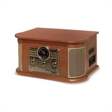 Vitrola Toca Discos Vinil Retro Som Multifuncional Som Estereo Bluetooth Toca Cd Usb Fm Cassete Radiola Adaptador 45rpm Auto Falante Embutido 127/220v cor marrom Boxsound olga som